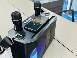 Altavoz Inalámbrico Portátil Karaoke con 2 Micrófonos, Carga Rápida, Alimentación USB, 5.3 A920, con Reloj Despertador, de Fábrica OEM - Product Image 4