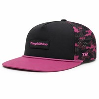Casquette Performance 5 Panneaux Personnalisée avec Cordon, Perforations Laser, Camouflage Rose, Fermeture Snapback, Logo en Silicone, Marque Privée, Vente en Gros