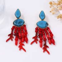 Boucles d'oreilles pendantes pour femmes ZA, style ethnique rétro exotique européen/américain, personnalisées, avec fleurs, perles et pampilles en alliage corail
