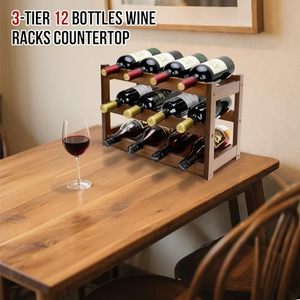 Étagère à vin à 3 niveaux pour 12 bouteilles, meuble de rangement autoportant en <span class=keywords><strong>bambou</strong></span>, pour comptoir de cuisine, garde-manger, salle à manger, bar - Product Image 2