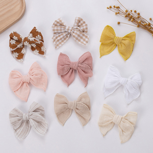 5 pièces bébé fille nouveau-né doux Mini <span class=keywords><strong>Fable</strong></span> cheveux arcs Clips imprime broderie coton lin mousseline bébé cheveux accessoires ensemble - Product Image 2