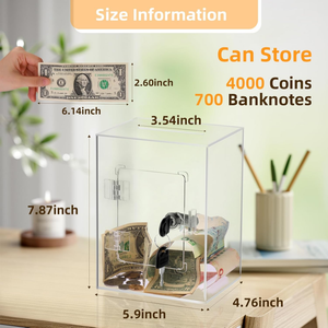 OEM acrylique clair carré tirelire tirelire clé réutilisable coffre-fort banque d'épargne pot d'argent - Product Image 6