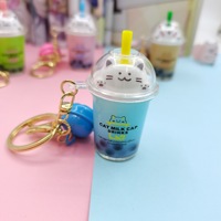 Porte-clés anneau personnalisé 3D kawaii, dessin animé, créatif, mignon, liquide, boba