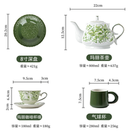 Vaisselle en céramique verte olive de luxe vintage française, bol rond ovale créatif en porcelaine, assiette, plat, tasse à café, théière pour la maison