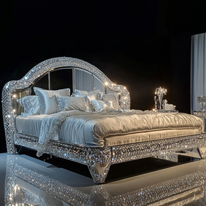 Lit en bois MDF argenté miroir personnalisé de style américain moderne, écologique, pour la maison, la chambre à coucher, ensemble de meubles, appartement, hôtel, villa - Product Image 5