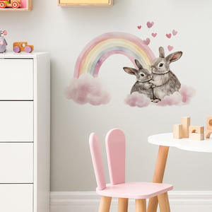 Autocollants muraux décoratifs pour chambre d'enfant en PVC imperméable, motif lapins arc-en-ciel de dessin animé, 60*40cm, vente en gros - Product Image 2
