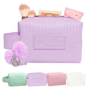 Custom 8inch Waterproof Travel <b>Makeup</b> Bag PU Leather Cosmetic <b>Case</b> Portable Solid Color Vanity Beauty Bag With Handle - Product Image 5