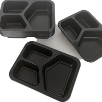 Barquette alimentaire jetable HSQY CPET noire à 3 compartiments avec film de couverture, compatible four et micro-ondes