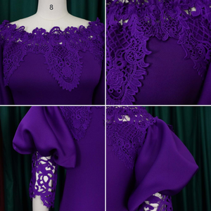 C8524 Nuovi Arrivi Autunnali Abito Elegante da Donna Africana Taglie Forti con Inserti in Pizzo e Scollo a Barca per Feste e Cerimonie - Product Image 5