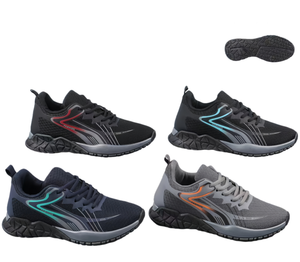 Chaussures de course pour hommes en maille personnalisable avec logo, noires et grises, élégantes, à enfiler, design élégant, semelle durable, confort doux, sport - Product Image 1