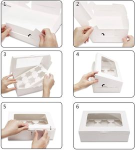 Wholesale 6 Holes White Paper <b>Cupcake</b> <b>Box</b> with Clear Window Including Stickers, 12 Pack <b>Cupcake</b> Boxes with Inserts - Product Image 6
