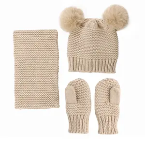 LSP38 3pcs Set Knitted Winter Wool Beanie Cap Girls Boys Scarf Hat And Glove Sets Cute Kids Winter Hats And Gloves And Scarfs