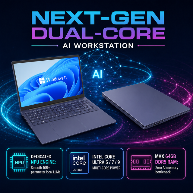 Ordinateur Portable 15.6 Inch Intel Ultra 5 7 9 225H 255H 285H RAM DDR5 WIFI 6 Thunderbolt With Backlit Keyboard Metal AI Laptop