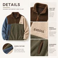 Sweat-shirt Sherpa personnalisé d'hiver de haute qualité avec blocs de couleur, col montant et demi-fermeture éclair, pull en polaire pour hommes