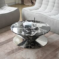 Voxhome Soucoupe volante ronde au design moderne Table centrale ronde Mobilier de salon Table basse à thé noir avec base en métal