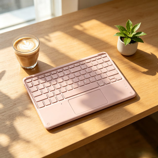 Pink Wireless 5.0 Full Size Keyboard with Touchpad USB-C LED Backlit for iPad 10.2 and 10.5 Inch Tablets