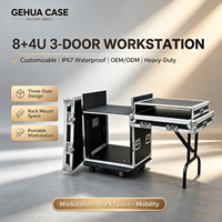 Flight case professionnel en aluminium GEHUA à trois portes, monocouche, 6U/8U/10U/12U/14U/16U/18U+4U pour microphone, mixeur et amplificateur