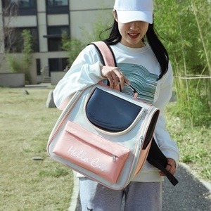 Sac à dos de transport pour chat Hello Cat en tissu Oxford respirant avec fermeture éclair, idéal pour les voyages, rose et gris - Product Image 6