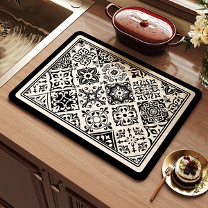 Tapete de mesa absorbente y de secado rápido de tierra de diatomeas con diseño floral retro americano, tapete de drenaje para cocina doméstica, vajilla y utensilios. - Product Image 4