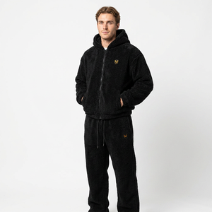 OEM Custom Embroidery Breathable <b>Knitted</b> Tracksuit Winter Men's Sherpa Fleece Zip-Up Hoodie Sweatpants Streetwear <b>Set</b> - Product Image 4
