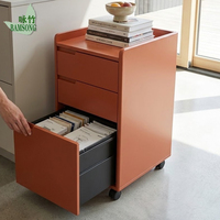 Meuble de rangement en bois orange brûlé écologique pour bureau à domicile avec 3 tiroirs, armoire mobile avec roulettes verrouillables OEM ODM