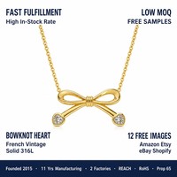 Collier Nœud Papillon en Acier Inoxydable Plaqué Or 18K, Anti-ternissement, Prêt à Expédier, Nouvelle Arrivée, Vente en Gros, Cadeaux pour Femmes