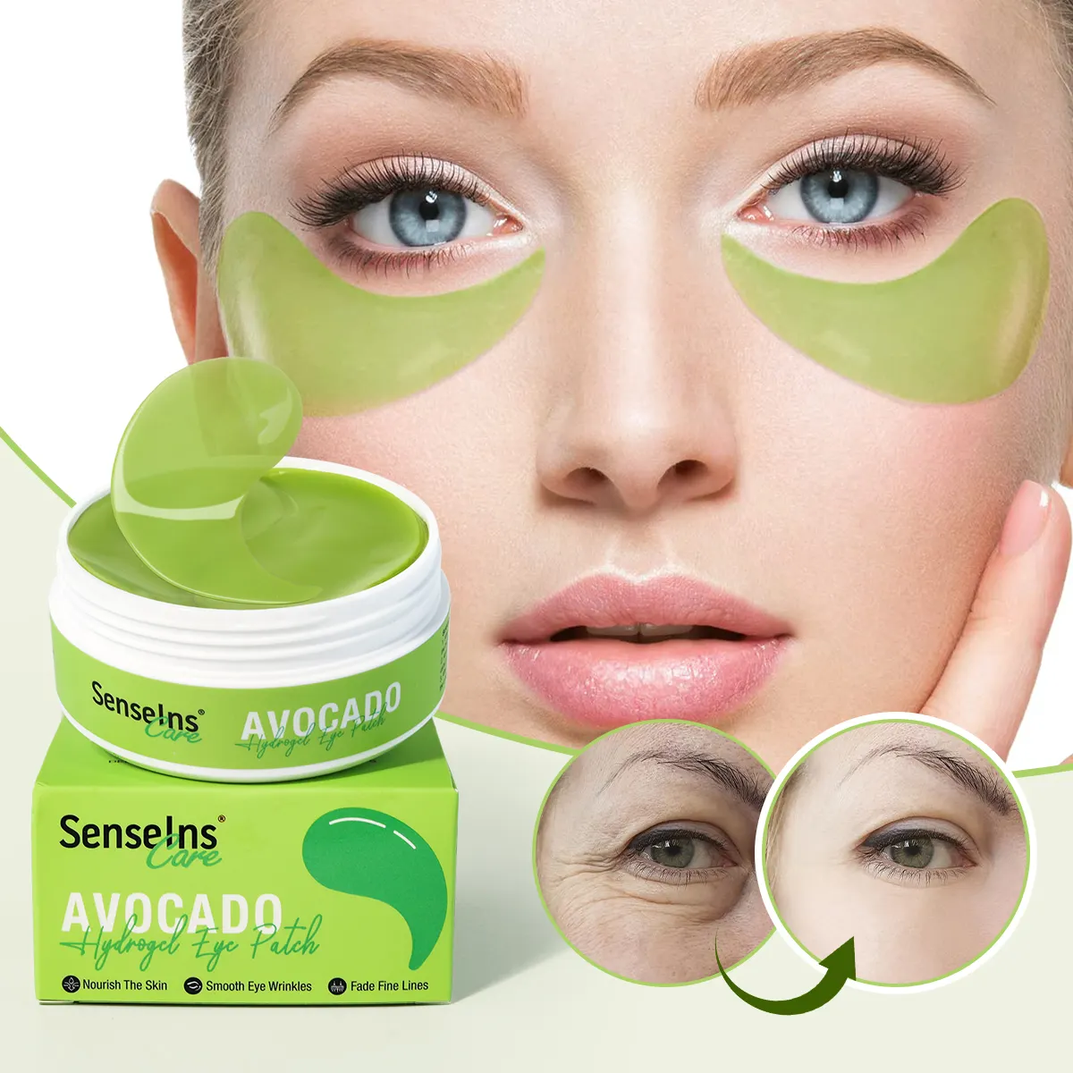 Schlussverkaufte Hydrogel-Augenpflege Großhandel bio Entfernen Sie dunkle Kreise tief Nährend glatt Avocado Hydrogel-Augenmaske