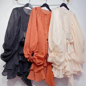 De las mujeres de la moda vestido fruncido vestido linterna manga larga cuello redondo manga elegante <span class=keywords><strong>vestidos</strong></span> de <span class=keywords><strong>fiesta</strong></span> - Product Image 2