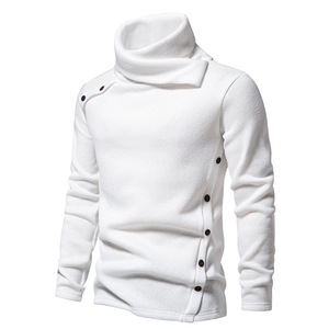 Heren stijlvolle coltrui met asymmetrische knopen aan de zijkant, lange mouwen, slanke gebreide trui, aangepast logo voor herfst/winter - Product Image 5