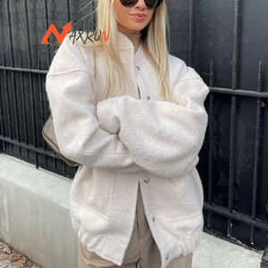 Outwear invernale Casual tinta unita cappotto ampio <span class=keywords><strong>Bomber</strong></span> manica lunga giacche da <span class=keywords><strong>donna</strong></span> oversize morbido cappotto antirughe - Product Image 5