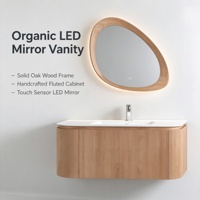 Meuble de salle de bain mural moderne en bois avec vasque en céramique, miroir intelligent, égouttoir en cuivre, résistant à l'eau, et éclairage LED
