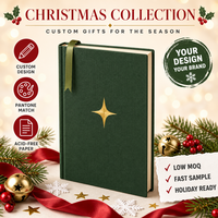 Carnet personnalisé en tissu vert or avec motif étoile forestière A5, 80 feuilles, cadeau d'entreprise pour Noël