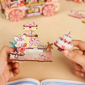 Tonecheer Trade Only Cute Cartoon Birthday Gift Cart 3D Wooden DIY 3D Puzzle Musical Model for Hobby Stores Gift Shop - Product Image 4