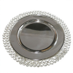 Assiette de présentation ronde à 2 niveaux en cristal argenté, nouvelle décoration de table de mariage, finition argentée, 2 couches de cristal - Product Image 1