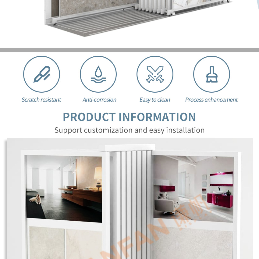 Tsianfan Custom Slab Granite Panel Multi-Format Marble Frame Rail Sliding Stone Displays Stand Large Tiles Display Rack