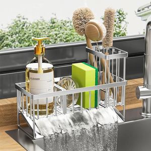 <b>Kitchen</b> Stainless Steel Rustproof Sink Drain Rack Soap <b>Sponge</b> Rack Dish Brush <b>Holder</b> Sink Organizer Drip Tray Sink Caddy - Product Image 5
