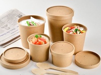 Ensemble de bols à soupe jetables en papier Kraft, bébés, 750, 1000 ou 1500cc, ensemble de bols à salade, artisanal