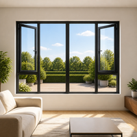 Ventana Moderna de Aluminio con Panel de Vidrio Fijo Grande y Hojas Abatibles Laterales para Villa, Jardín, Patio, Balcón, Hogar
