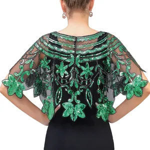 Châle de soirée pour <span class=keywords><strong>femme</strong></span>, orné de perles et de sequins, pour robe de soirée ou cheongsam, style rétro, foulard tendance, hauts élégants, enveloppes décontractées pour carnaval - Product Image 4