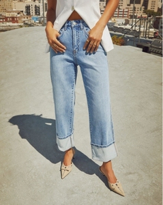 Los últimos jeans de mujer de pierna recta elásticos para primavera y verano, jeans retro de cintura alta con efecto arrugado. - Product Image 5