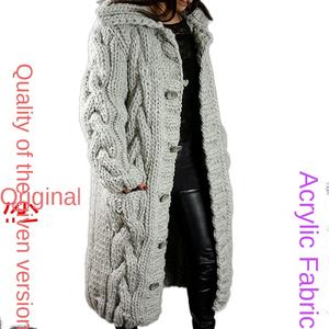 Cardigan long en maille pour femme, de qualité originale, respirant, anti-rides, à simple boutonnage, grande taille, style européen et américain, pour l'hiver - Product Image 2