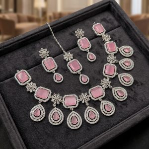 Traditional Ethnic Tempal Laxmi Gold Plated <b>Silver</b> Plated Coral Flower Design High Quality IGI Certified <b>Choker</b> Set Earrings - Product Image 3