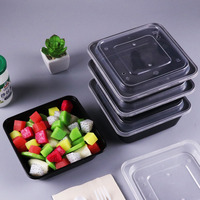 Boîte à lunch jetable carrée en plastique PP épais certifiée CE avec couvercle, capacité 500/650/750/1000 ml, pour plats à emporter et nouilles