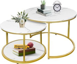 Nordic Modern Luxury Marble Top Round Nesting Coffee <b>Table</b> Set for Home Apartment Office Bar Perfect Living Room Furniture - Product Image 3