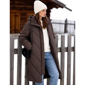 FOXA Womens Long Puffer Coat Full Sleeve <b>Quilted</b> Winter Parka Hooded Windproof Jacket - Product Image 4