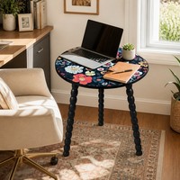 Table d'appoint ronde à pieds spirales détachables, motif mandala, en bois massif torsadé, portable pour salon