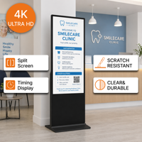 Pantalla Interior 4K de Grado Comercial de 32-65 Pulgadas, Delgada de 4 mm, 178 °   Kiosco Táctil Móvil 24/7