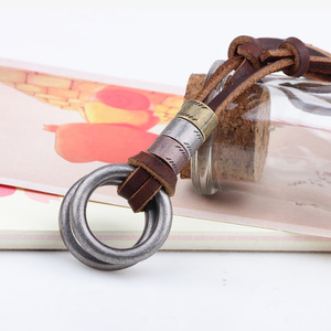 Длинные мужские и женские унисекс регулируемые солнцезащитные очки держатель двойной круг 2 кольца кулон коричневый Натуральная кожа шнур ожерелье - Product Image 2