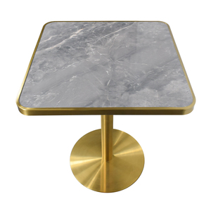 Mesa de comedor de <span class=keywords><strong>metal</strong></span> cepillado de titanio directo de fábrica de alta calidad, mesa de comedor de café de negocios cuadrada - Product Image 2