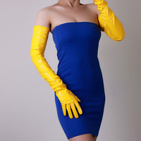 Gants longs de soirée en cuir PU brillant pour femme, 28 pouces, vente en gros, au-dessus du coude, à doigts complets